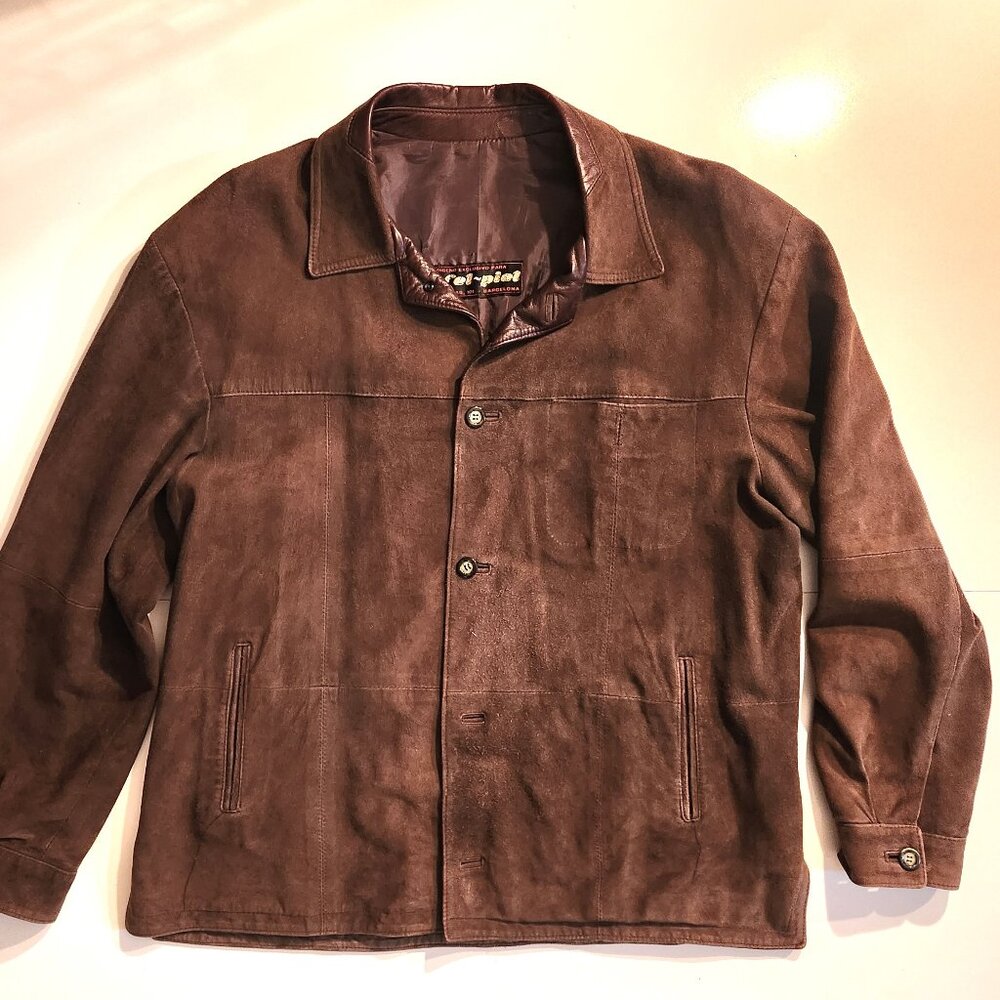 Vintage Fel-Piel Suede Genuine Leather Jacket Chocolate Brown Size XL